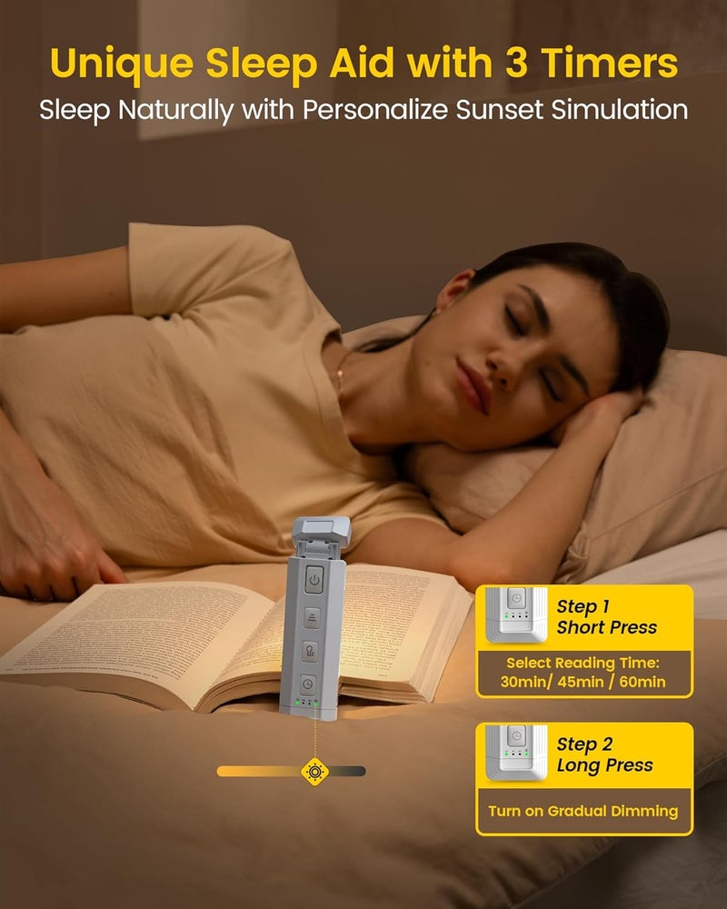 Glocusent Extendable Book Lights for Reading at Night, 5 Enhanced Brightness & 3 Colors with Sleep Aid & Timers, Clip on USB Rechargeable Reading Light for Books in Bed, Ideal Book Lovers Gifts - Image 4
